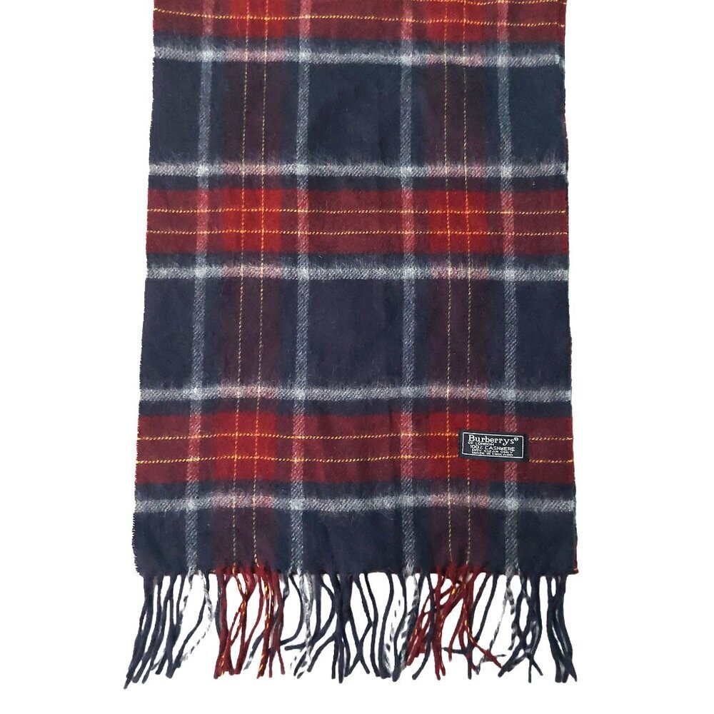Burberry Navy Blue Red Yellow White Plaid Cashmere Fall Winter Scarf Scarves
